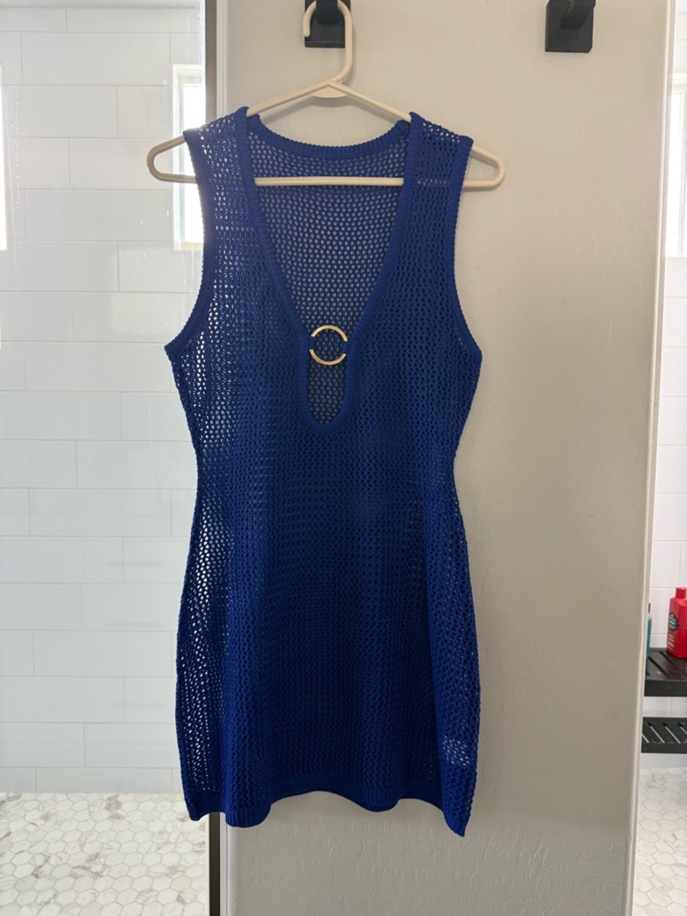 Cupshe Royal Blue Crochet Swim Coverup with Gold Ring